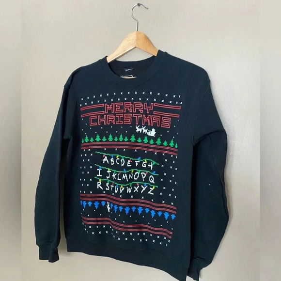 SPENCER’S Stranger Things Christmas sweatshirt The Upside Down sz S holiday EUC - Picture 3 of 8